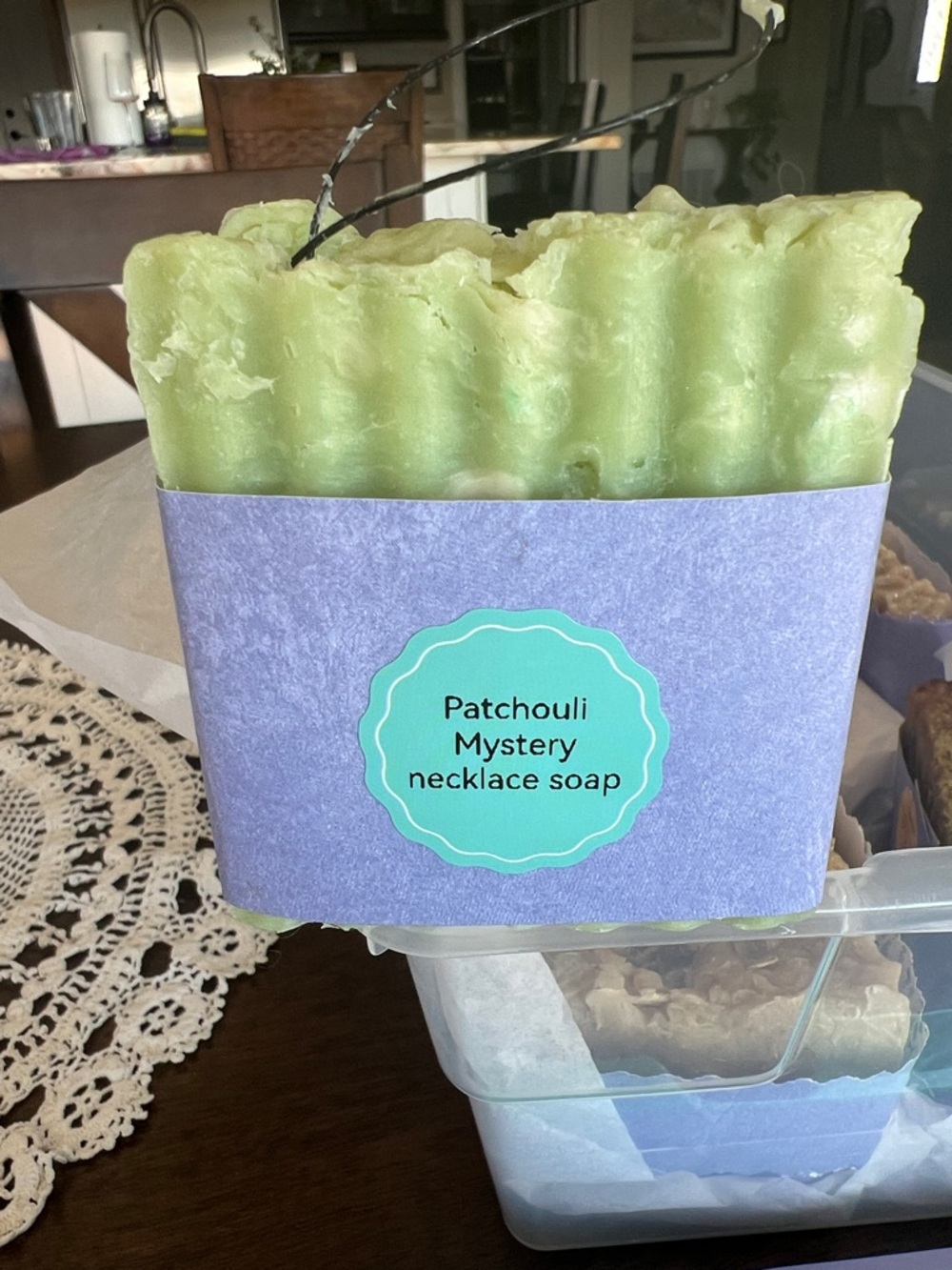 Patchouli or Grapefruit Mystery Necklace Soap - Green Scented Bar - Picture 3 of 7